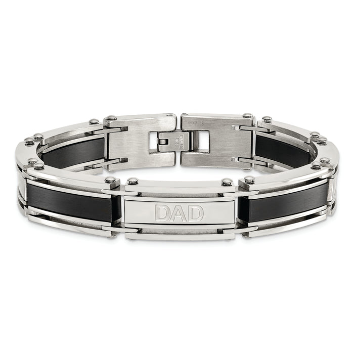 Chisel Brand Jewelry, Stainless Steel Brushed and Polished Black IP-plated DAD Link Men's Bracelet