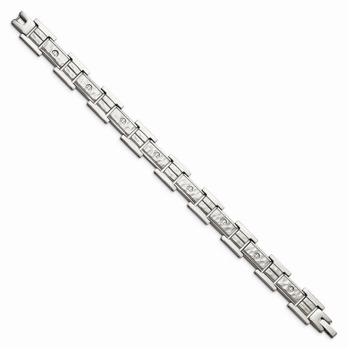 Chisel Brand Jewelry, Stainless Steel Brushed Polished and Hammered with CZ 8.5 in Men's Bracelet