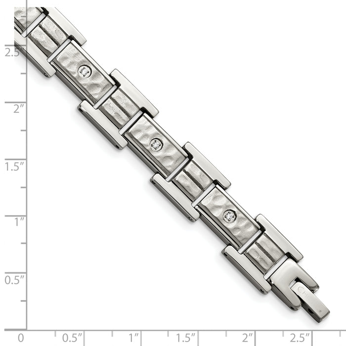 Chisel Brand Jewelry, Stainless Steel Brushed Polished and Hammered with CZ 8.5 in Men's Bracelet