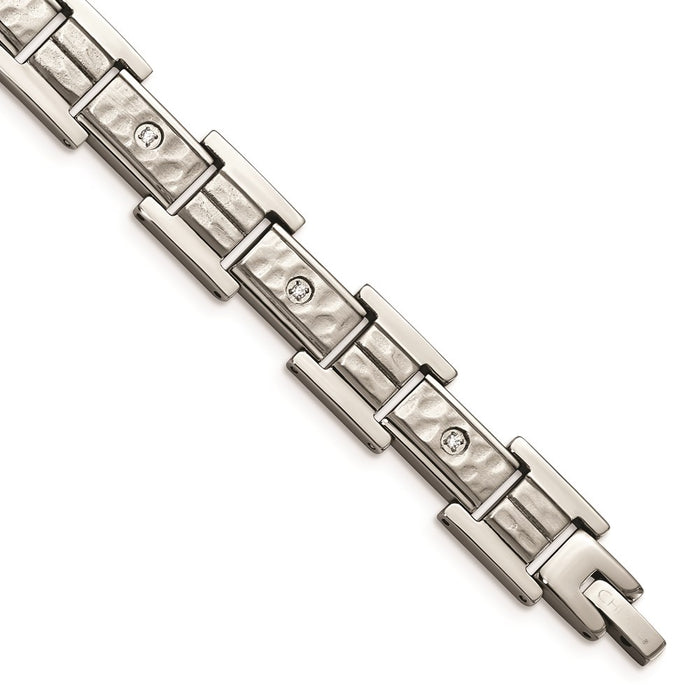 Chisel Brand Jewelry, Stainless Steel Brushed Polished and Hammered with CZ 8.5 in Men's Bracelet