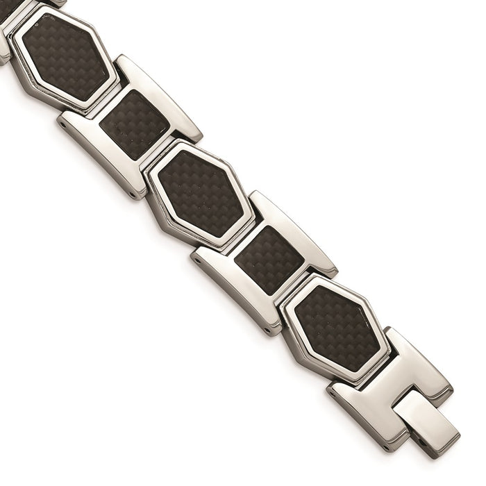 Chisel Brand Jewelry, Stainless Steel Polished with Black Carbon Fiber Inlay 8.75 in Link Bracele