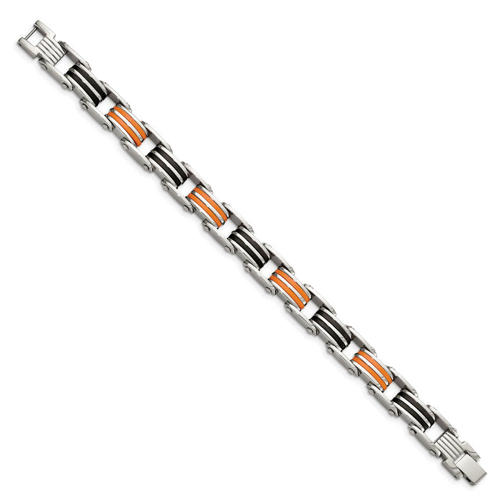 Chisel Brand Jewelry, Stainless Steel Black and Orange Rubber 8.5in Men's Bracelet