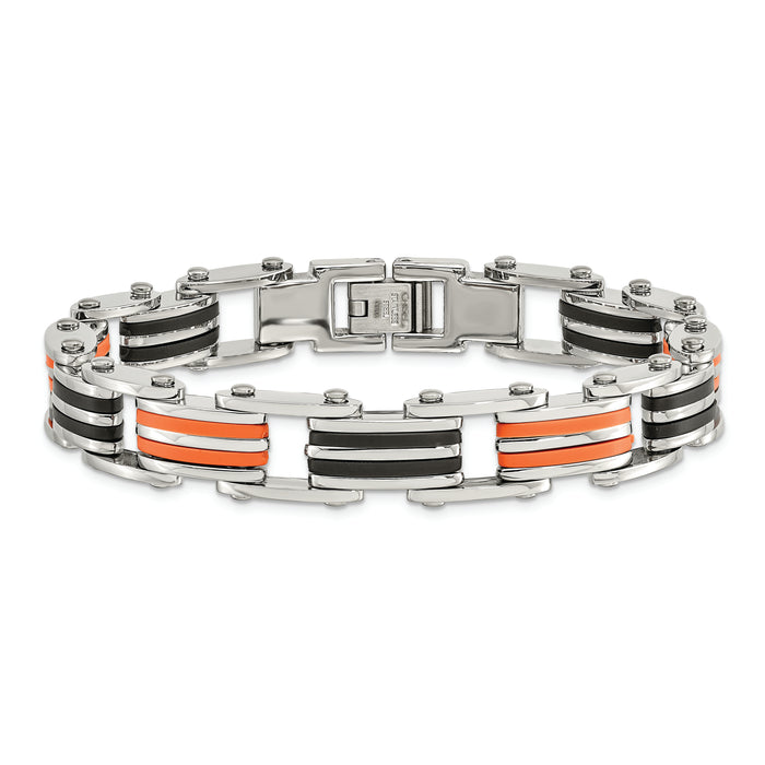 Chisel Brand Jewelry, Stainless Steel Black and Orange Rubber 8.5in Men's Bracelet