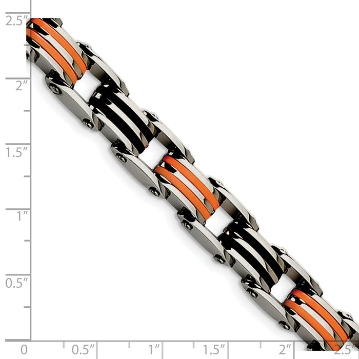 Chisel Brand Jewelry, Stainless Steel Black and Orange Rubber 8.5in Men's Bracelet