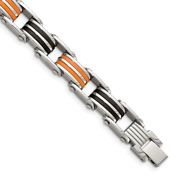 Chisel Brand Jewelry, Stainless Steel Black and Orange Rubber 8.5in Men's Bracelet