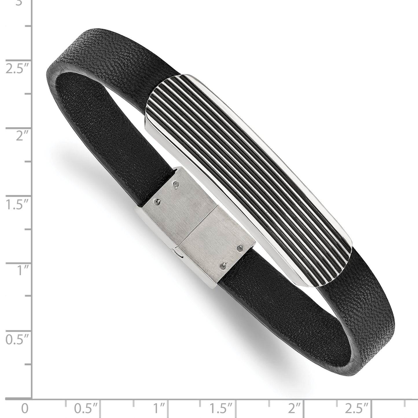 Chisel Brand Jewelry, Stainless Steel Polished Genuine Leather Enameled 8.5 inch Men's Bracelet