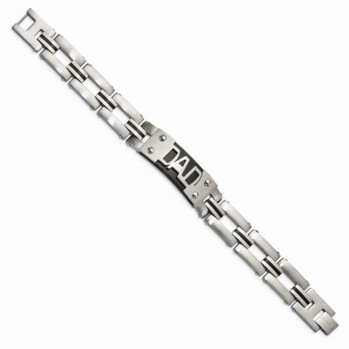 Chisel Brand Jewelry, Stainless Steel Brushed and Polished Black IP-plated DAD 9in Men's Bracelet