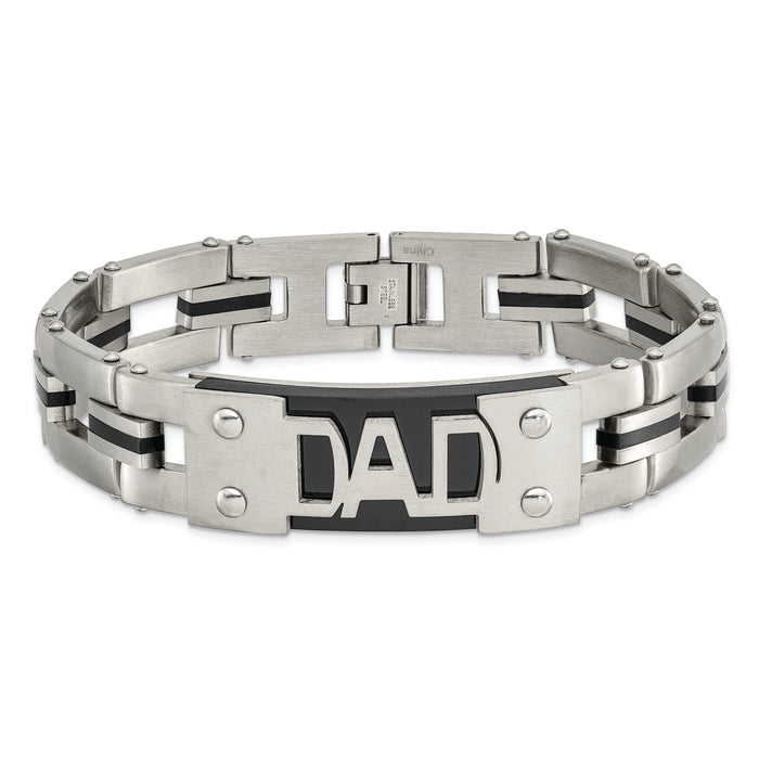 Chisel Brand Jewelry, Stainless Steel Brushed and Polished Black IP-plated DAD 9in Men's Bracelet