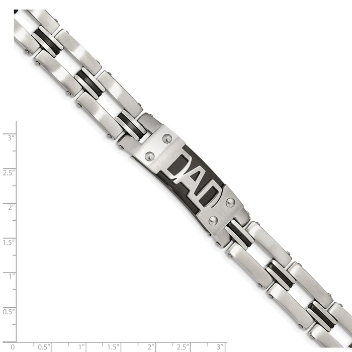 Chisel Brand Jewelry, Stainless Steel Brushed and Polished Black IP-plated DAD 9in Men's Bracelet