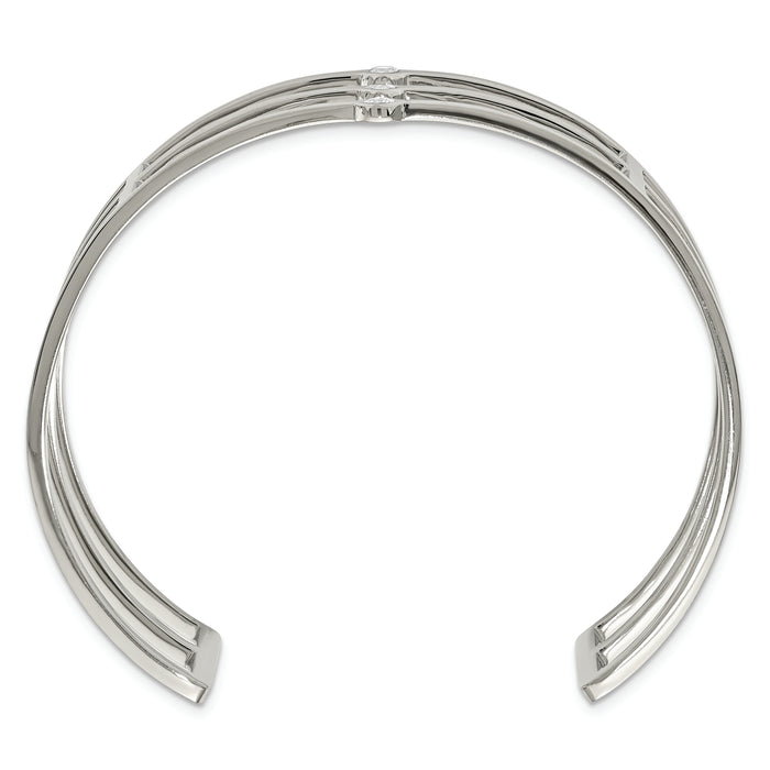 Chisel Brand Jewelry, Stainless Steel Polished CZ Cuff Bangle