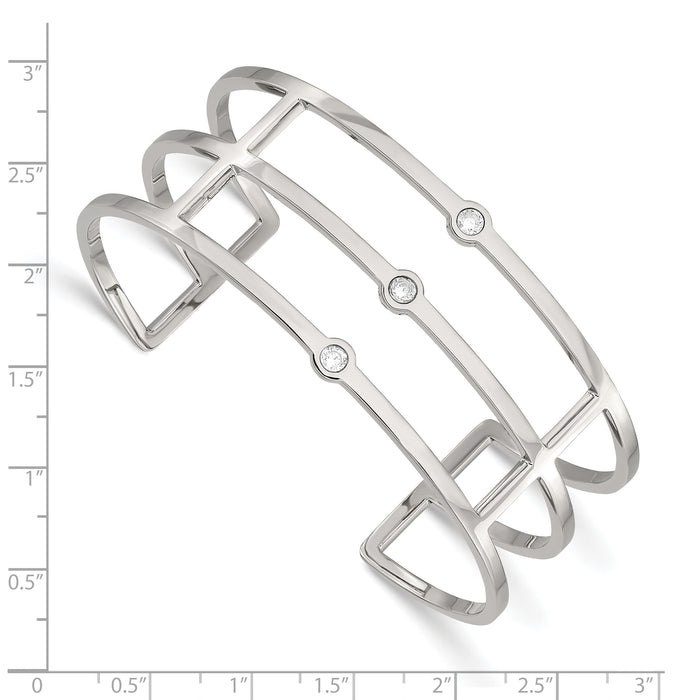 Chisel Brand Jewelry, Stainless Steel Polished CZ Cuff Bangle