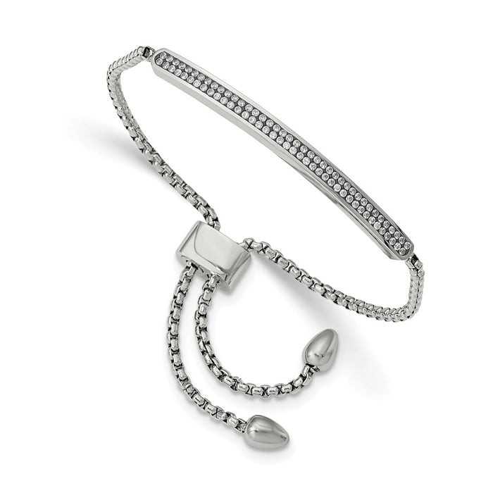 Chisel Brand Jewelry, Stainless Steel Polished with 2 Row CZ Bar Friendship/Bolo Adj Bracelet