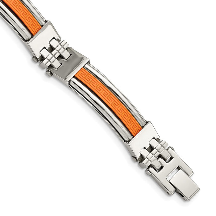 Chisel Brand Jewelry, Stainless Steel Orange Rubber 9in Men's Bracelet