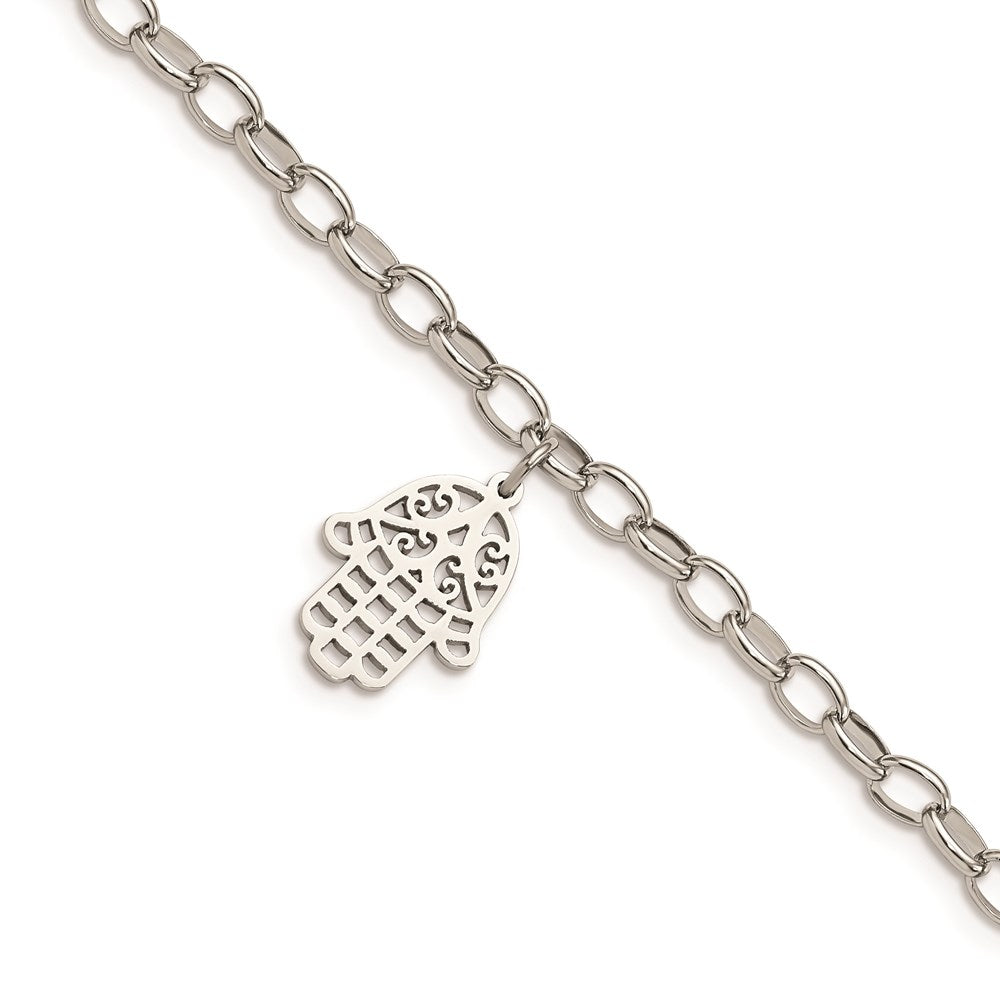 Chisel Brand Jewelry, Stainless Steel Polished Chamseh/Hamsa 7in. Bracelet
