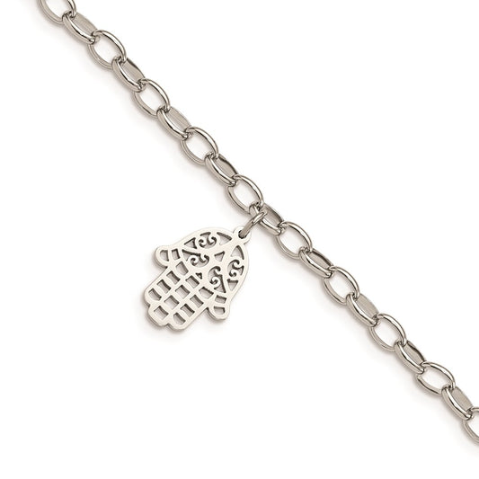 Chisel Brand Jewelry, Stainless Steel Polished Chamseh/Hamsa 7in. Bracelet