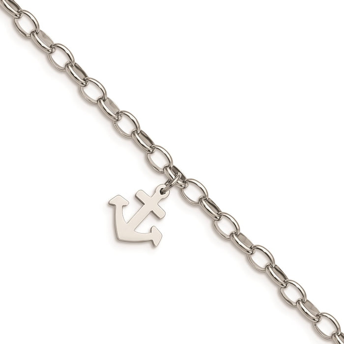 Chisel Brand Jewelry, Stainless Steel Nautical Polished Anchor 7 in. Bracelet