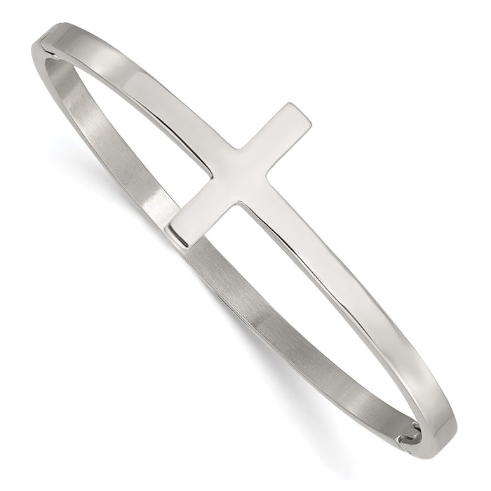 Chisel Brand Jewelry, Stainless Steel Polished Cross Hinged Bangle