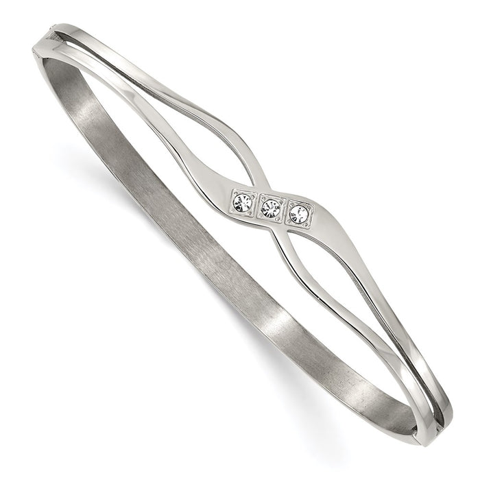 Chisel Brand Jewelry, Stainless Steel Polished with CZ Hinged Bangle
