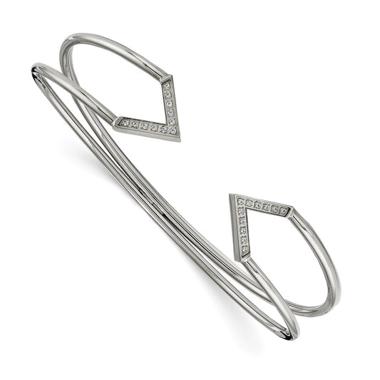 Chisel Brand Jewelry, Stainless Steel Polished with CZ Flexible Cuff Bangle