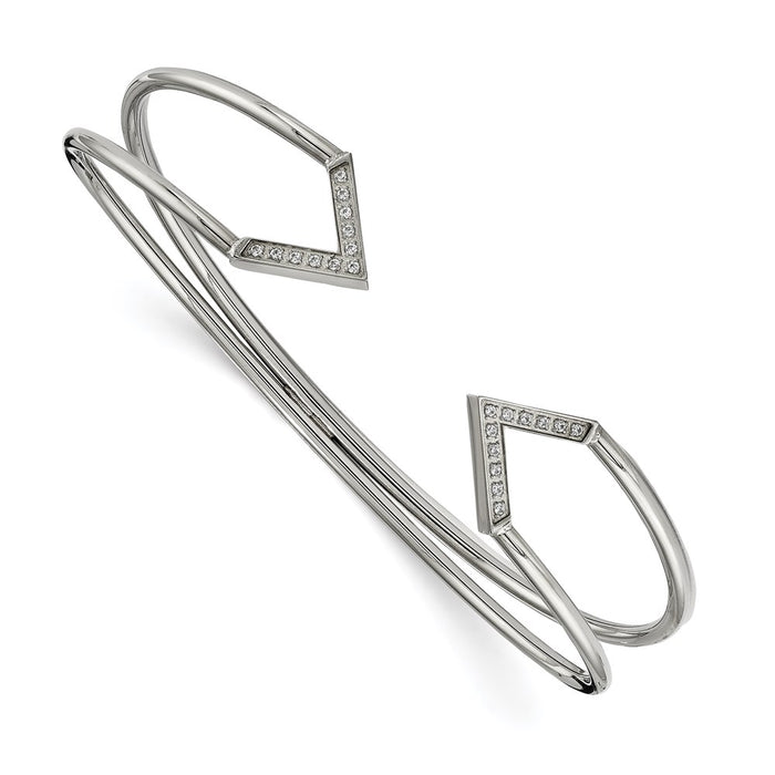 Chisel Brand Jewelry, Stainless Steel Polished with CZ Flexible Cuff Bangle