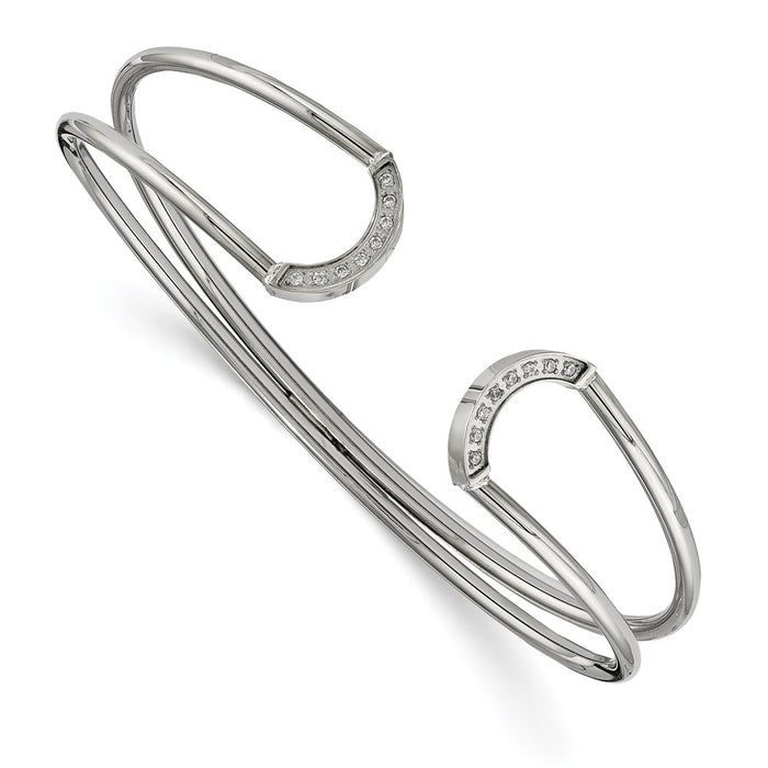 Chisel Brand Jewelry, Stainless Steel Polished with CZ Flexible Cuff Bangle