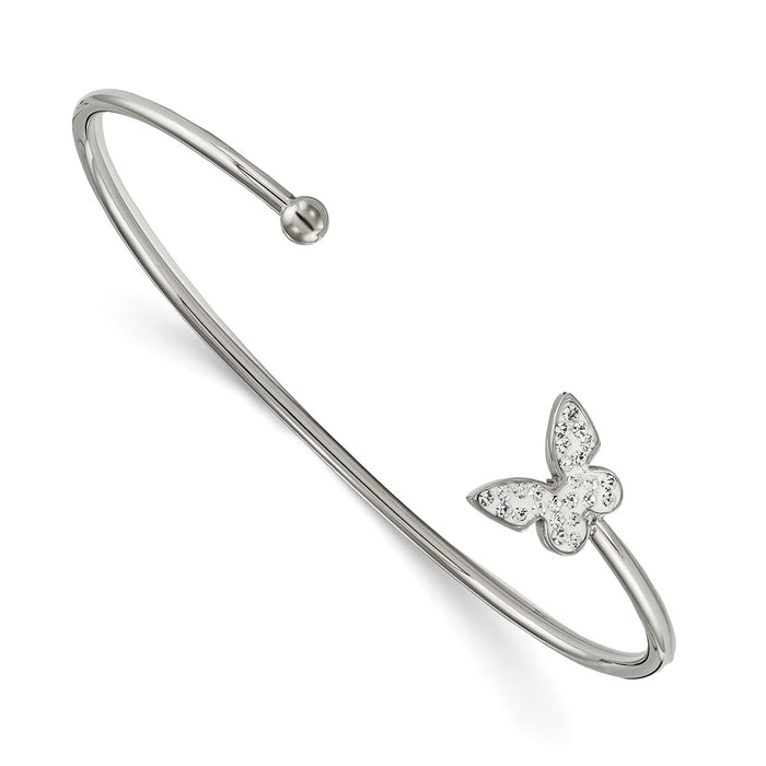 Chisel Brand Jewelry, Stainless Steel Polished Preciosa Crystal Butterfly Cuff Bangle