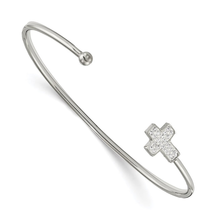 Chisel Brand Jewelry, Stainless Steel Polished Preciosa Crystal Cross Cuff Bangle