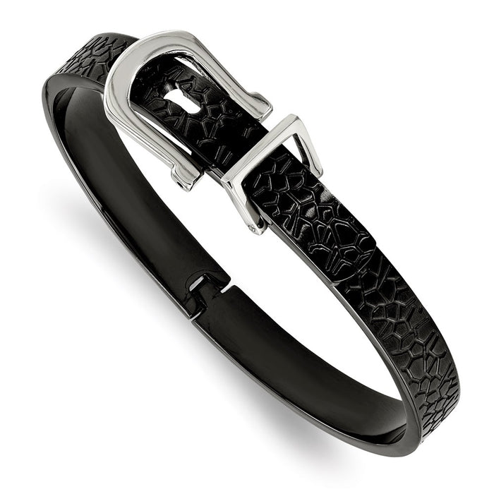 Chisel Brand Jewelry, Stainless Steel Brushed and Textured Black IP-plated Hinged Bangle