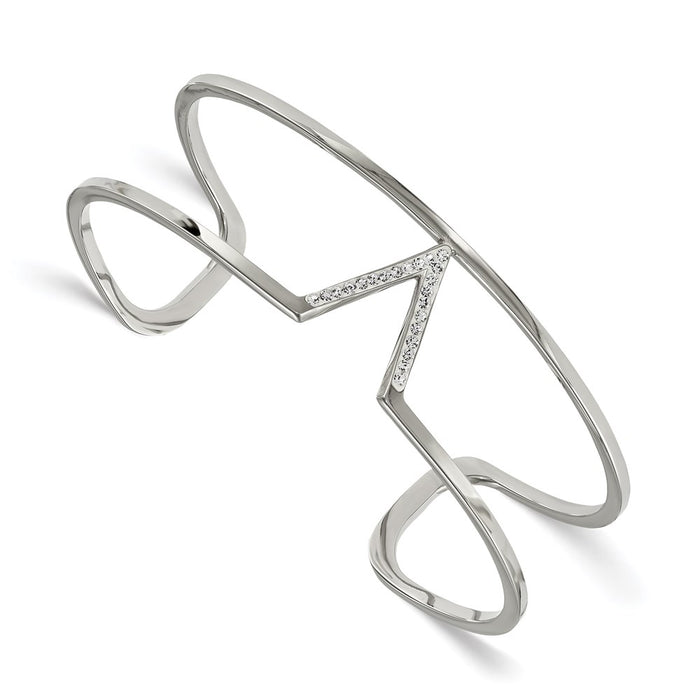 Chisel Brand Jewelry, Stainless Steel Polished with Preciosa Crystal V shape Bangle