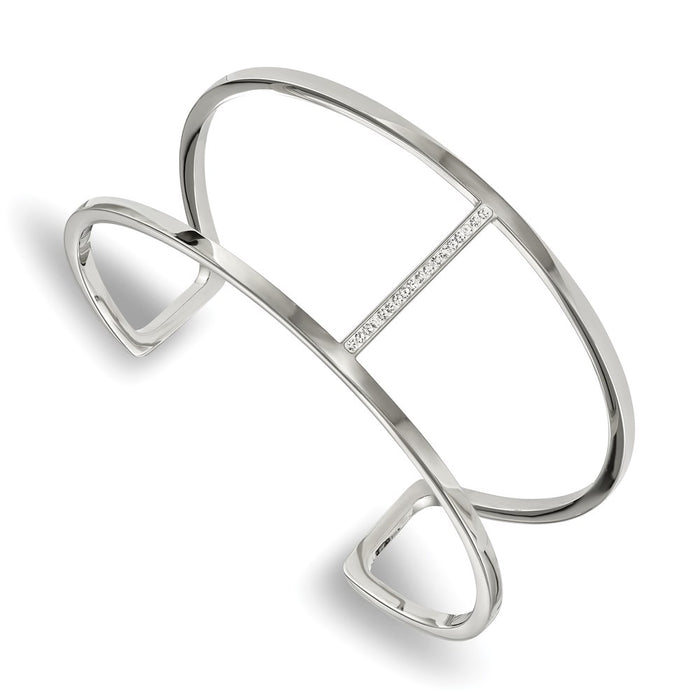 Chisel Brand Jewelry, Stainless Steel Polished with Preciosa Crystal Cuff Bangle