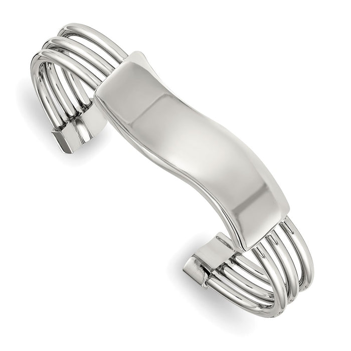 Chisel Brand Jewelry, Stainless Steel Polished Waved ID Cuff Bangle