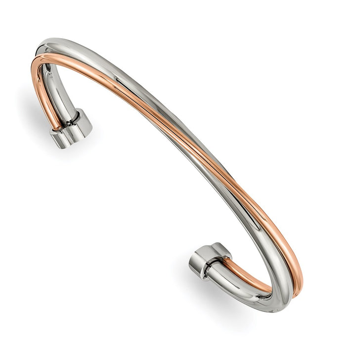 Chisel Brand Jewelry, Stainless Steel Polished Rose IP-plated Twisted Cuff Bangle