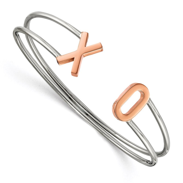Chisel Brand Jewelry, Stainless Steel Polished Rose IP-plated XO Flexible Cuff Bangle