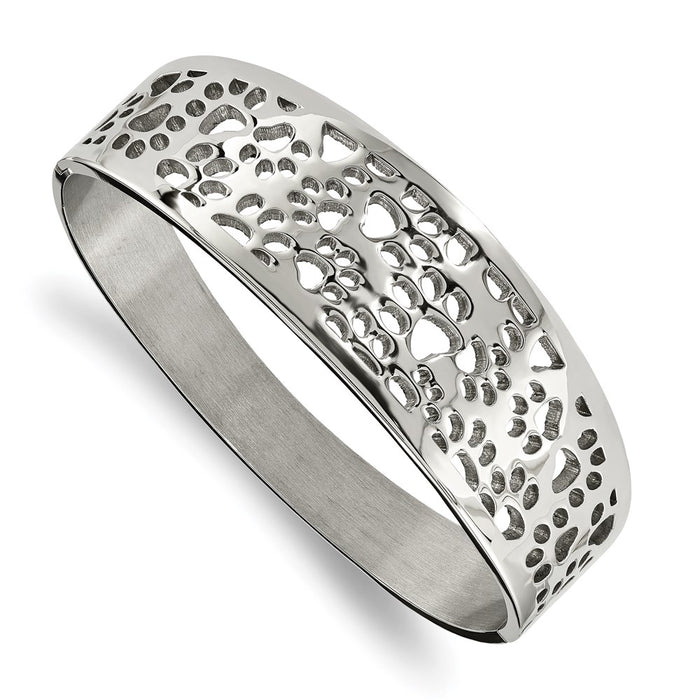 Chisel Brand Jewelry, Stainless Steel Polished Paw Print Cut-out Hinged Bangle