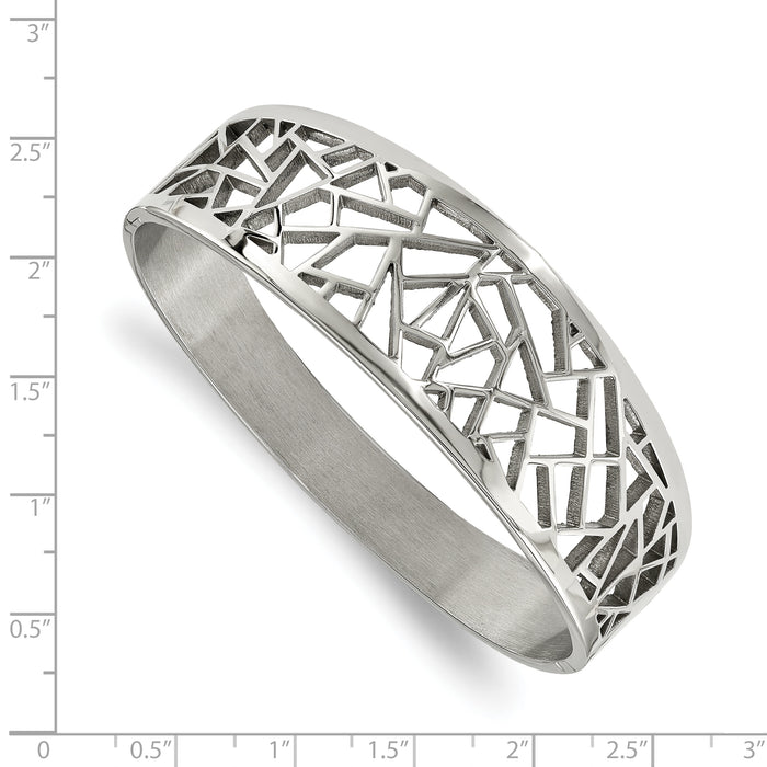 Chisel Brand Jewelry, Stainless Steel Polished Geometric Cut-out Hinged Bangle