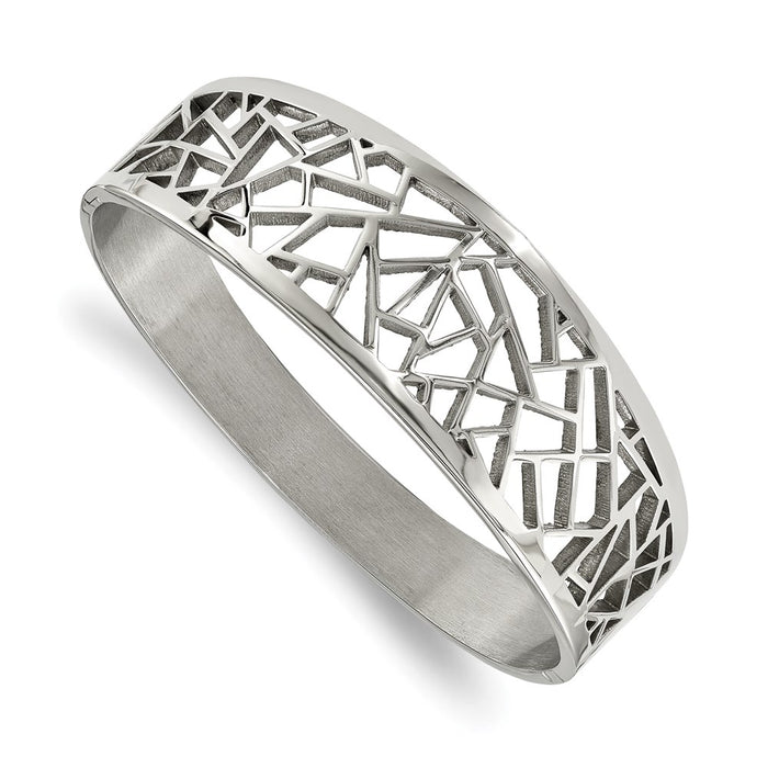 Chisel Brand Jewelry, Stainless Steel Polished Geometric Cut-out Hinged Bangle