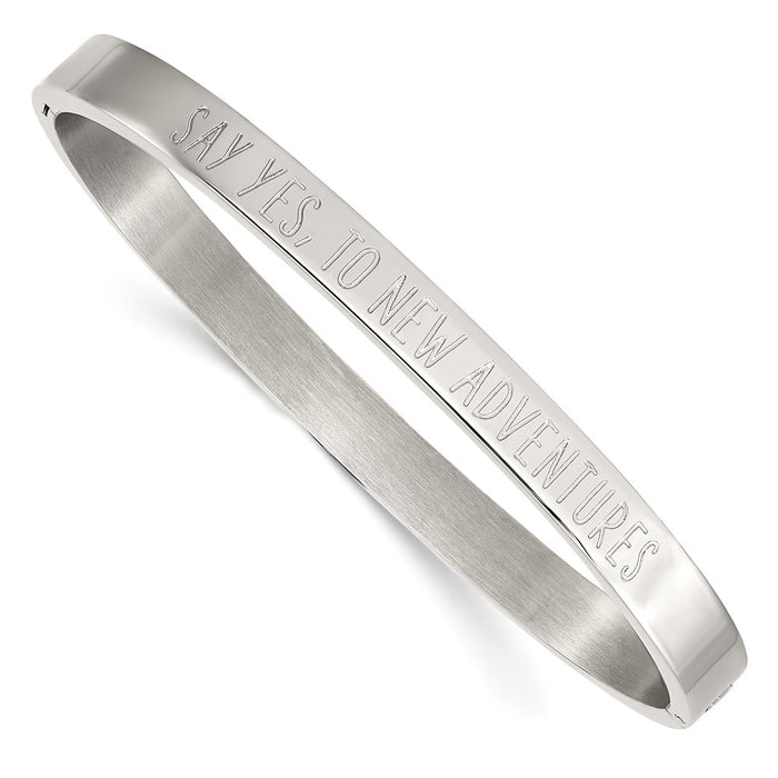 Chisel Brand Jewelry, Stainless Steel Polished Say Yes to New Adventures 6mm Hinged Bangle