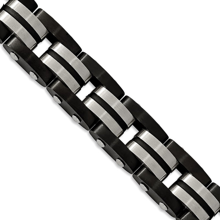 Chisel Brand Jewelry, Stainless Steel Brushed Black IP-plated with Black Rubber 8.25 in Bracelet