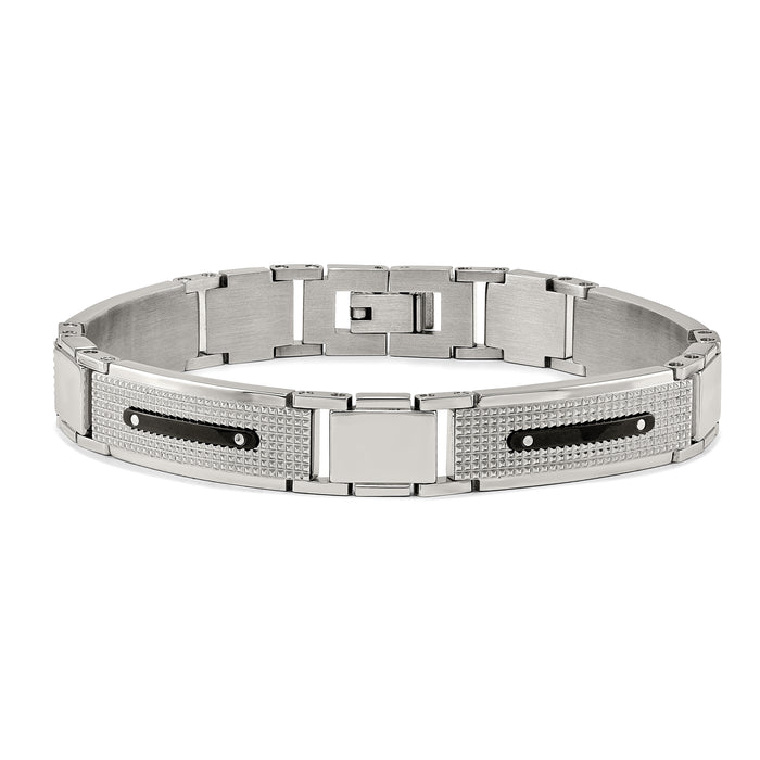 Chisel Brand Jewelry, Stainless Steel Polished Textured Black IP-plated 8.75in. Men's Bracelet