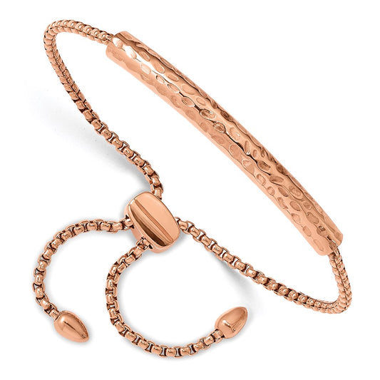 Chisel Brand Jewelry, Stainless Steel Polished Hammered Rose IP-plated Adjustable Bar Bracelet