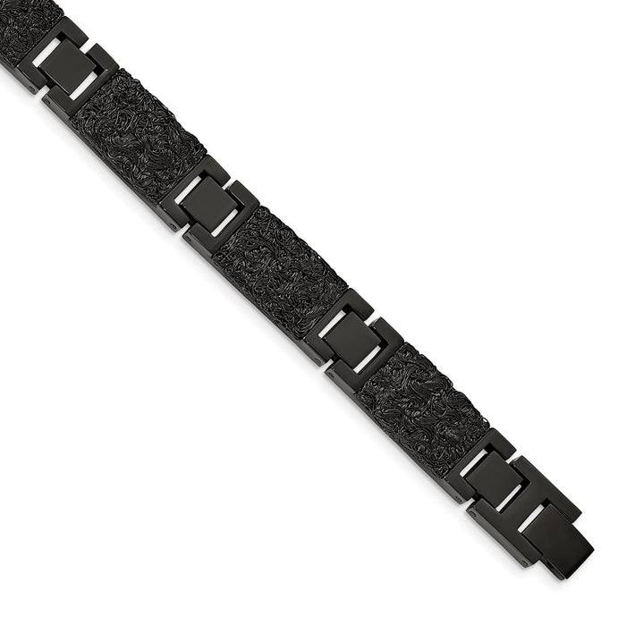 Chisel Brand Jewelry, Stainless Steel Polished Black IP plated Wire Inlay 8.5in Men's Bracelet