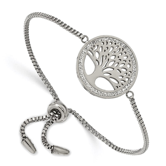 Chisel Brand Jewelry, Stainless Steel Polished with Preciosa Crystal Tree Adjustable Bracelet