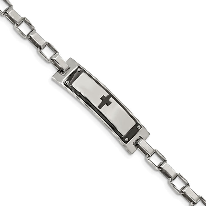 Chisel Brand Jewelry, Stainless Steel Polished Black IP-plated Cross 8.5in Link Men's Bracelet