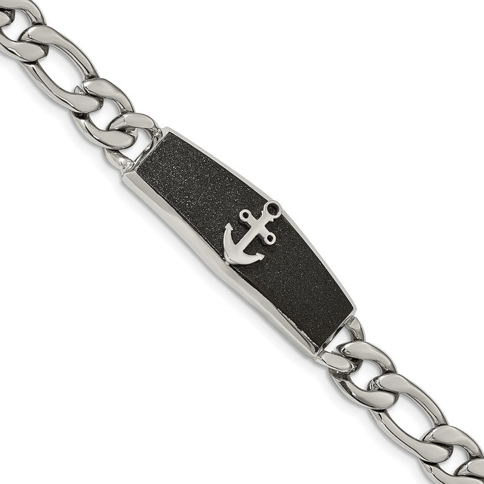 Chisel Brand Jewelry, Stainless Steel Nautical Polished Black IP-plated Laser cut Anchor 8.5in Men's Bracelet