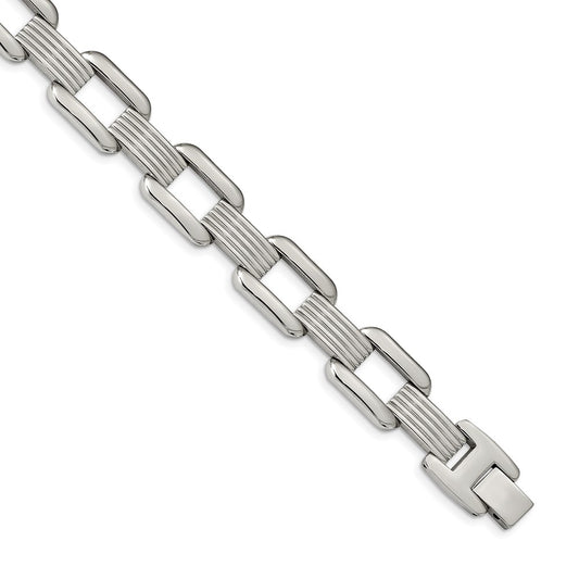 Chisel Brand Jewelry, Stainless Steel Polished Square Open Link 8.5 inch Bracelet
