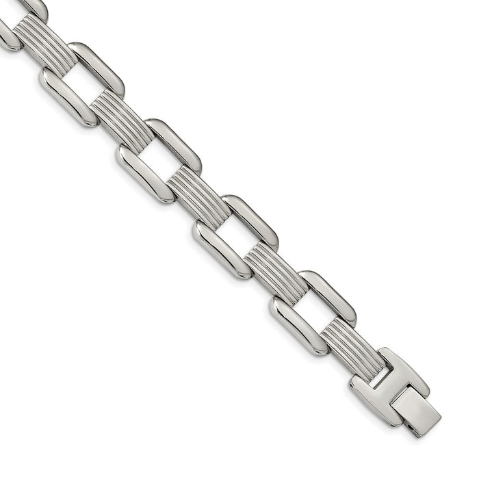 Chisel Brand Jewelry, Stainless Steel Polished Square Open Link 8.5 inch Bracelet