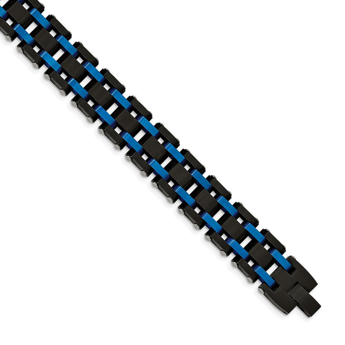 Chisel Brand Jewelry, Stainless Steel Brushed and Polished Black/Blue IP-plated 8.5in Bracelet