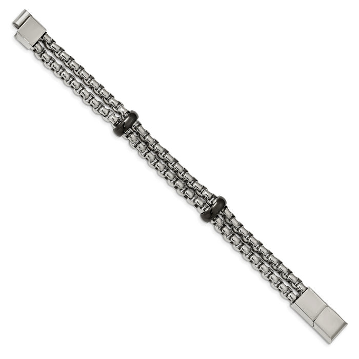 Chisel Brand Jewelry, Stainless Steel Polished Black IP-plated 8in with 0.5in ext. Men's Bracelet