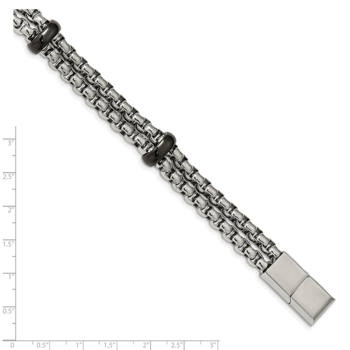 Chisel Brand Jewelry, Stainless Steel Polished Black IP-plated 8in with 0.5in ext. Men's Bracelet