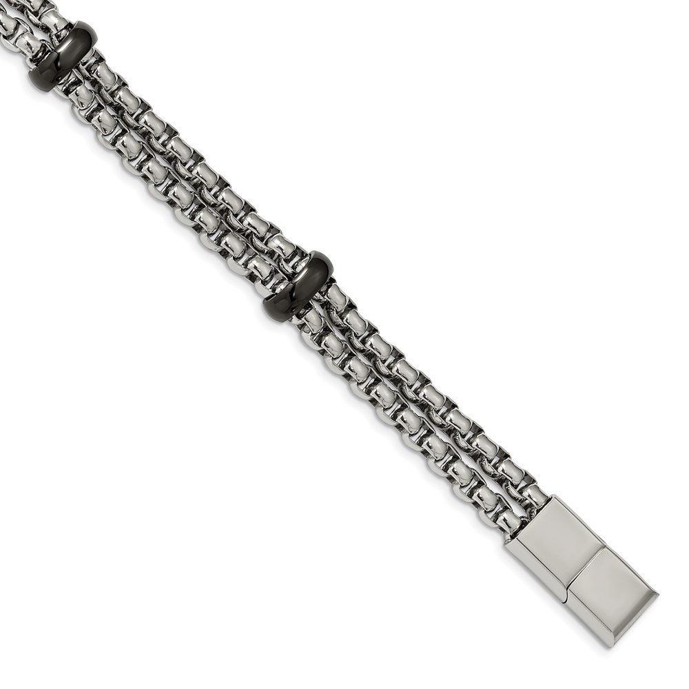 Chisel Brand Jewelry, Stainless Steel Polished Black IP-plated 8in with 0.5in ext. Men's Bracelet